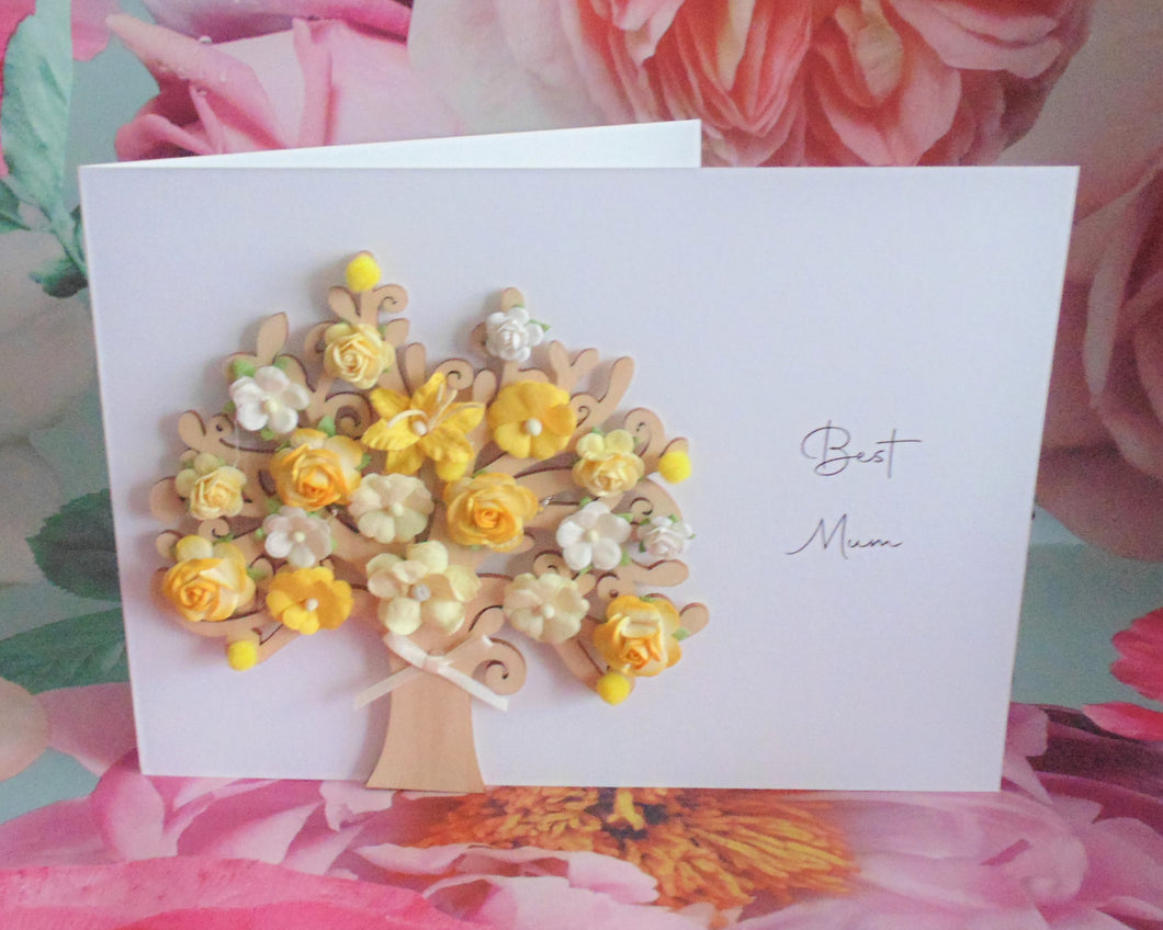 'Best Mum' Blossom Tree Yellow Flowers - Letterbox Flower Cards